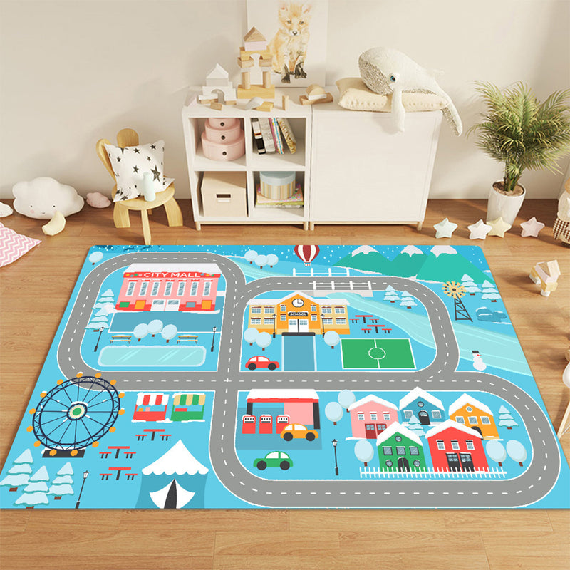 Kids Rug Polyester 120x180cm Street Map Play Mat Multicolor Educational