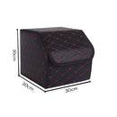 2X Leather Car Boot Organizer Foldable Storage Box Black Red Stitch Small