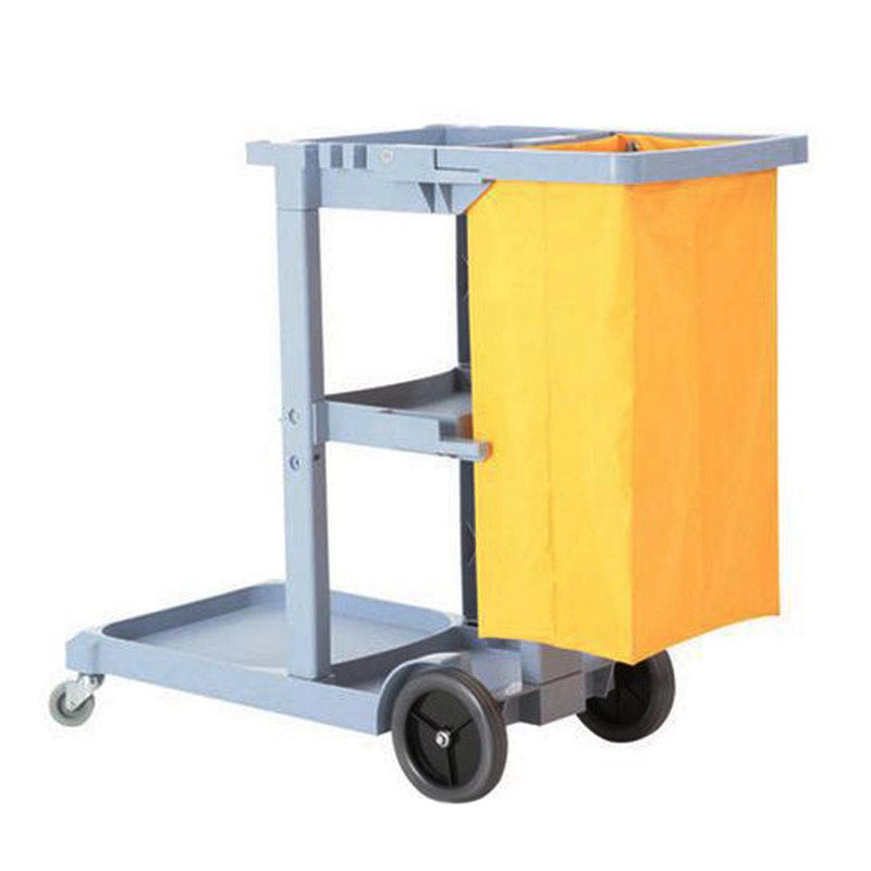 2X 3 Tier Plastic Janitor Cleaning Cart Trolley With Waterproof Bag Gray Yellow