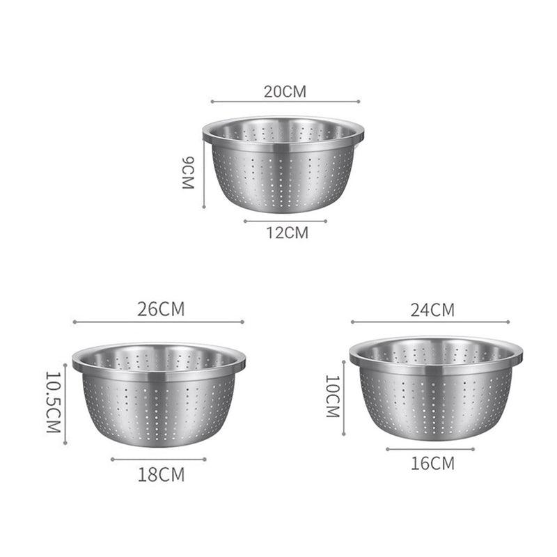 2X Stainless Steel Nesting Basin Colander Set of 3 Kitchen Strainer Bowls