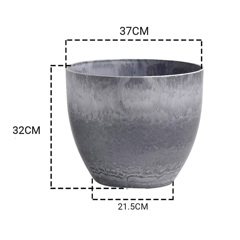 2X 32cm Tapered Resin Planter Concrete Look Weathered Grey Indoor Office