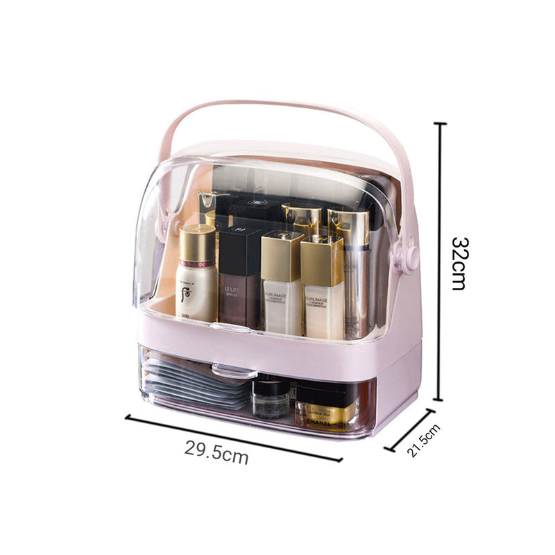 2X 2 Tier Pink ABS Countertop Makeup Organizer Clear Lid Handle 29x21.5x32cm