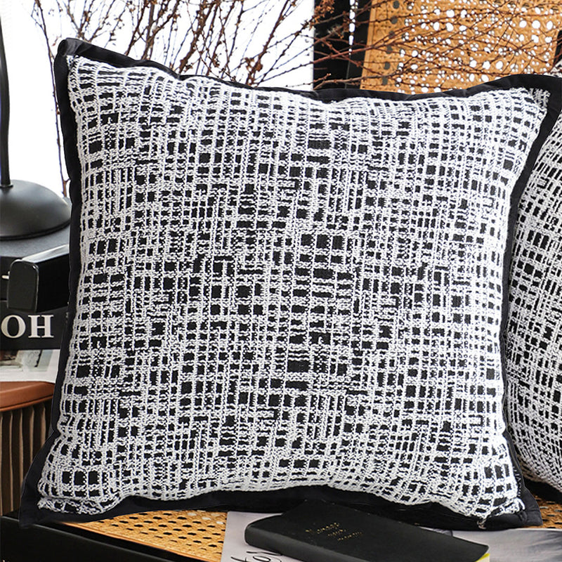 Square Throw Pillow Plush Velvet 45cm Leopard Print Black White Grid