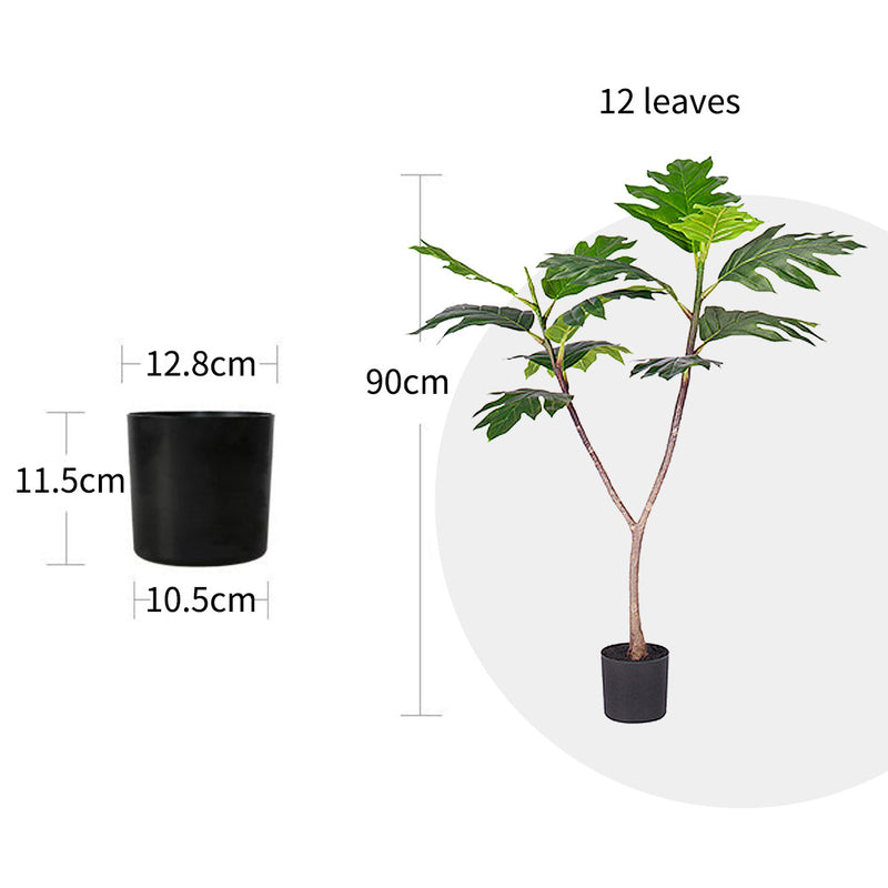 2X 90cm Artificial Philodendron Tree Polyethylene Leaves Green With Weighted Pot