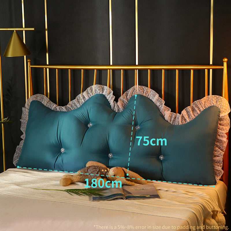 4X 180cm Blue-Green Princess Headboard Pillow Backrest with Ruffle Lace Decor