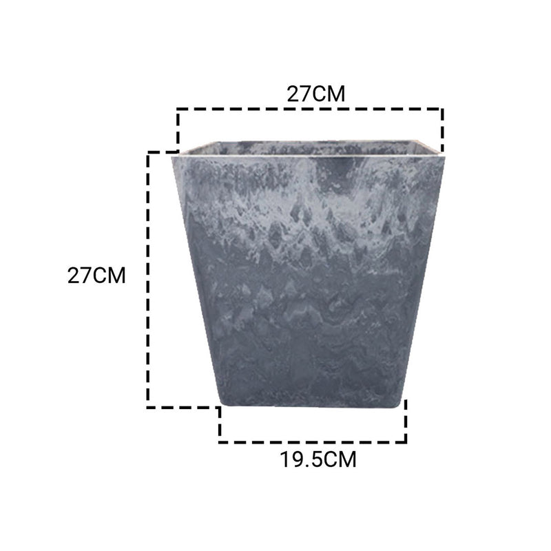 27cm Square PP Resin Planter Tapered Concrete Look Weathered Grey Indoor Office