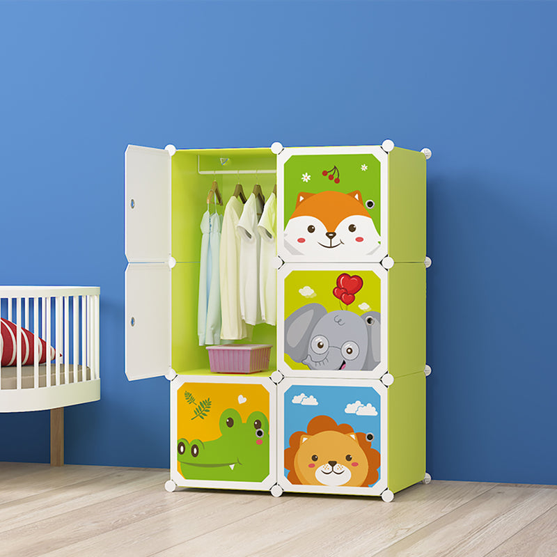 6 Cubes Portable Wardrobe Plastic Modular Storage Organizer Green 75x37x110.5cm