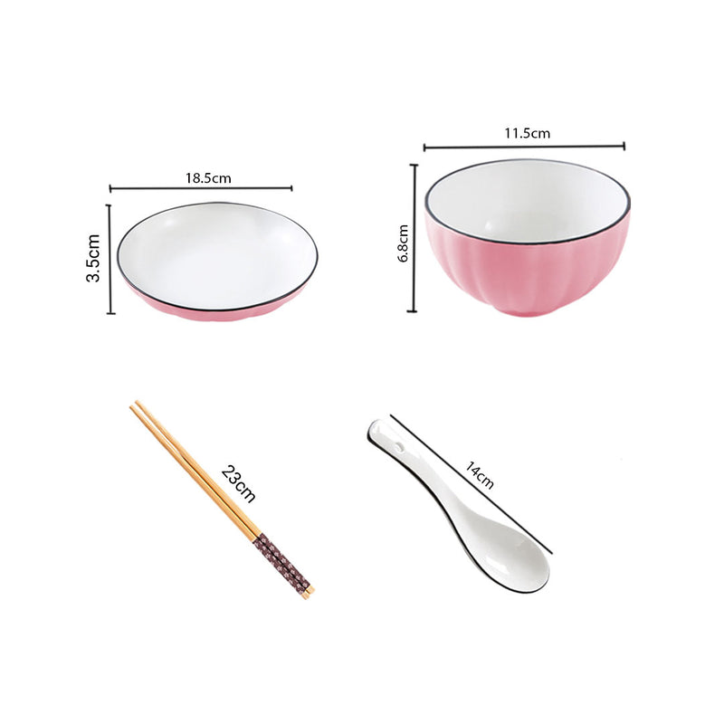 Pink Ceramic Dinnerware Set of 4 Bowls Plates 4.5 7.5 Inch Sleek Design Home