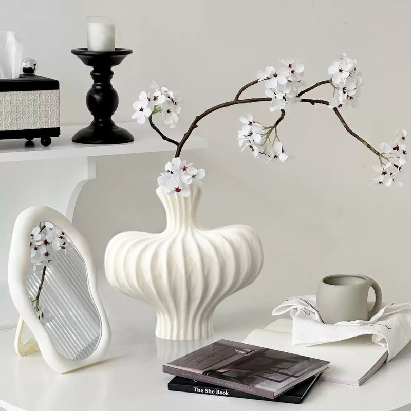 2X 25X24cm Handmade Ceramic Matte White Ornament Vases Countertop Decor