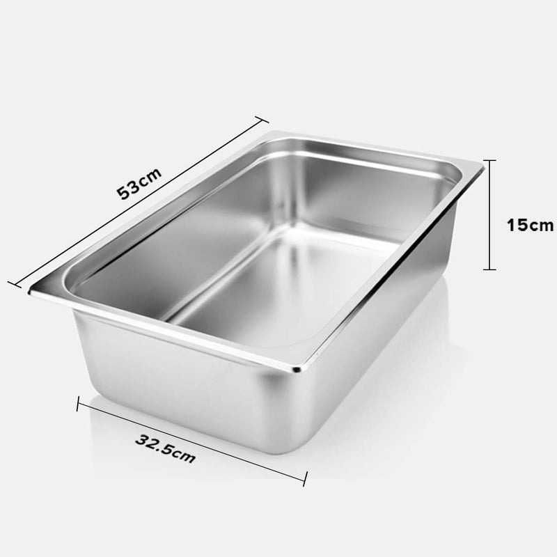 6X Full Size Gastronorm Pan Stainless Steel 53x32.5x15cm Stackable With Lids