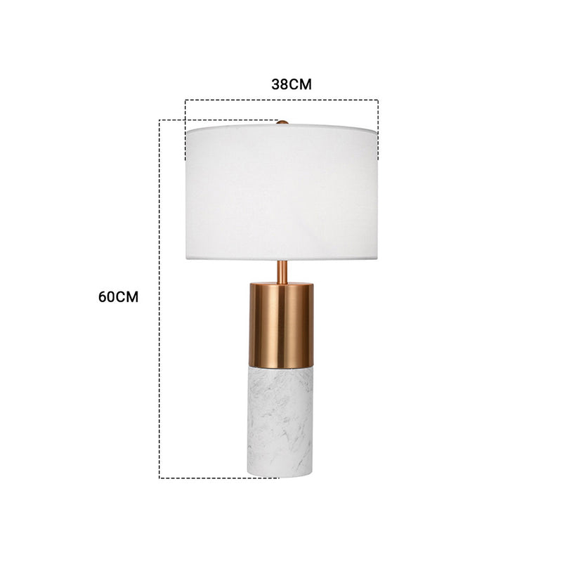 2X 60cm Marble Table Lamps Metal Fabric Drum Shade Cylinder Base White Gold
