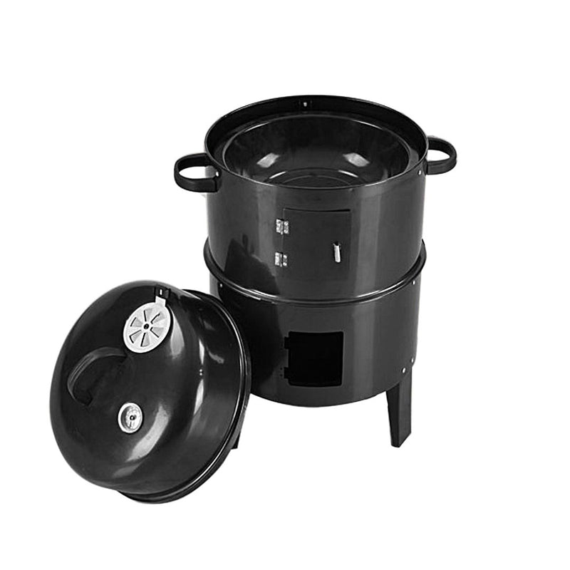 2X 3 In 1 Barbecue Smoker Grill Black Porcelain Coated Steel 40cm Dia 80cm H