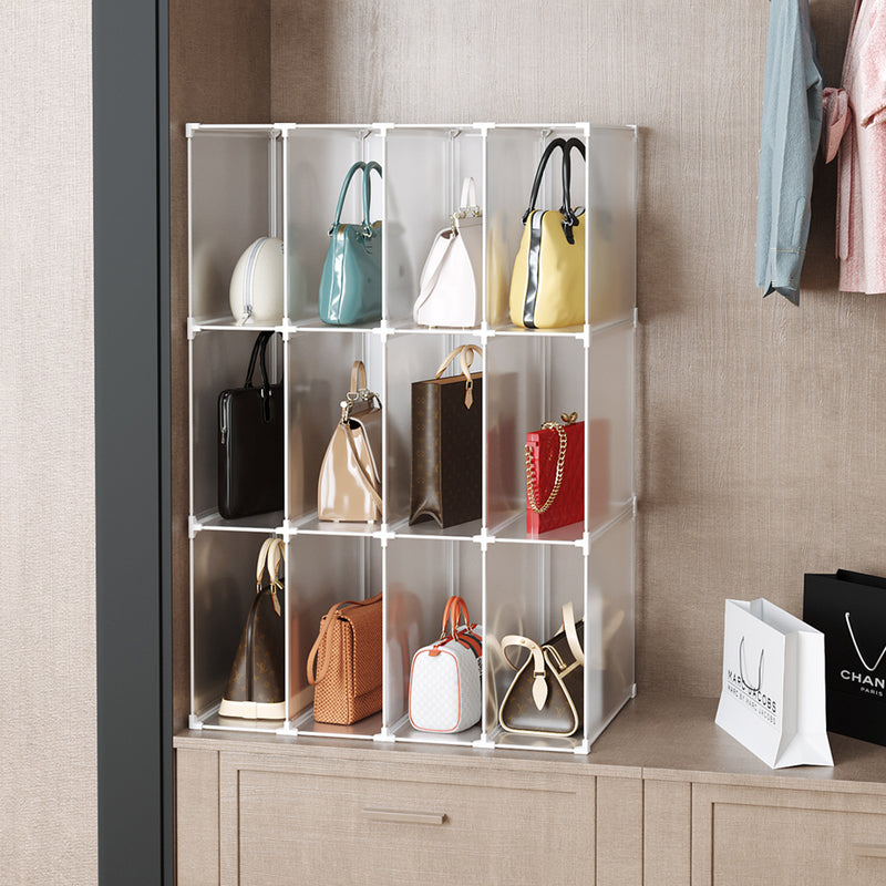 2X 3 Tier 12 Cube Polypropylene Bag Organizer Transparent Foldable 71x47x108cm