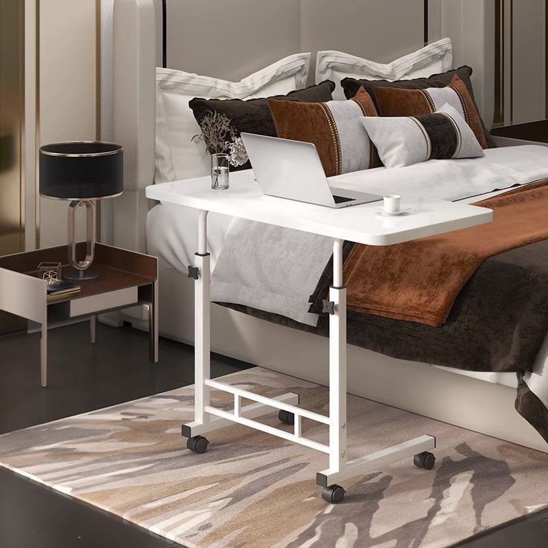 Walnut 40x80cm Bedside Table Movable Desk White Metal Frame With Wheels