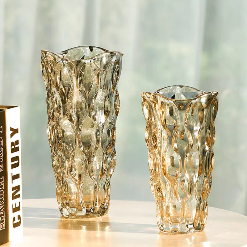 29.8cm Golden Amber Glass Crystal Vase Thick Durable Modern Home Decor