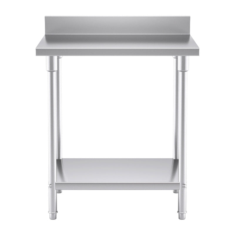 Stainless Steel Kitchen Prep Bench With Backsplash 800x700x850mm Adjustable Shelf