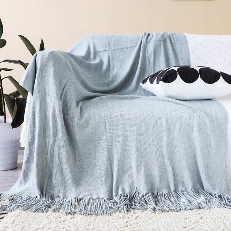 Knitted Throw Blanket Acrylic 130x220cm Fringed Grey Cozy Home Decor