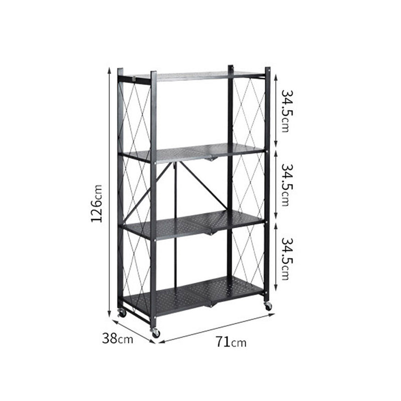 2X 4 Tier Black Carbon Steel Kitchen Cart Foldable Shelves With Wheels