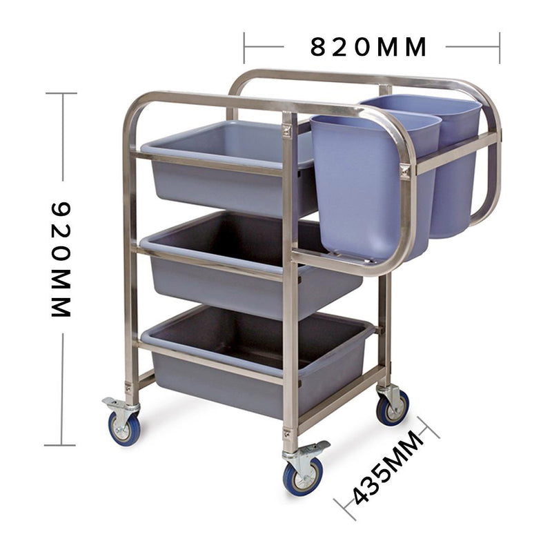 3 Tier Kitchen Food Trolley Pvc Five Buckets 82x43x92cm Wheels