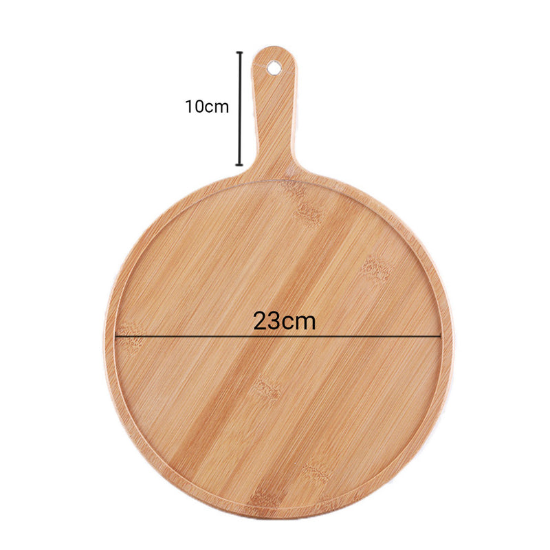 9 Inch Bamboo Wood Round Serving Tray With Handle Blonde Brown