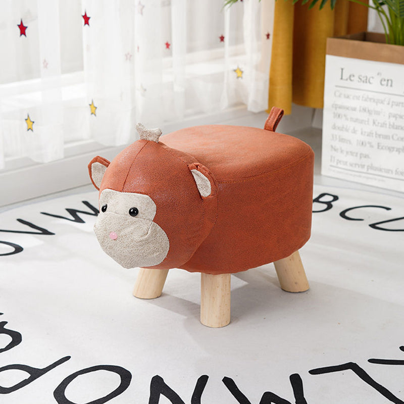 Red Children Bench Monkey Character Ottoman Stool Soft Small Comfy Seat Decor