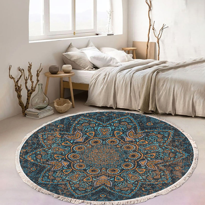 2X 120cm Mandala Round Plush Polyester Area Rug Anti Slip Backing