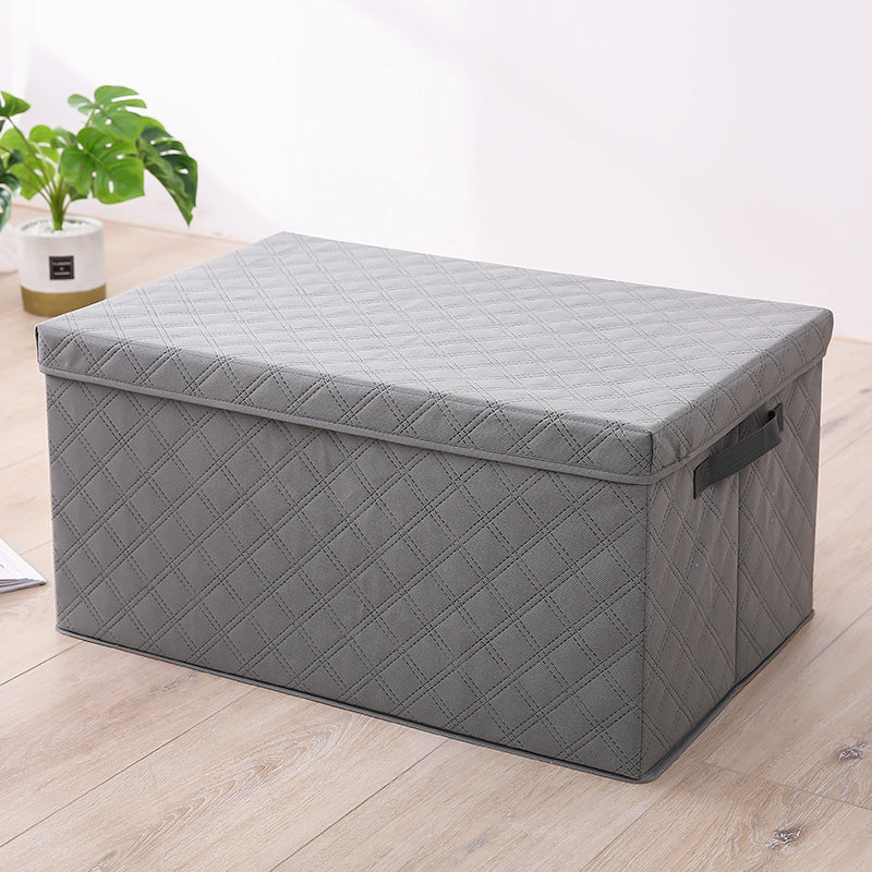 2X Small Grey Non Woven Diamond Quilted Grid Storage Box 60L 35x28x18cm Lid