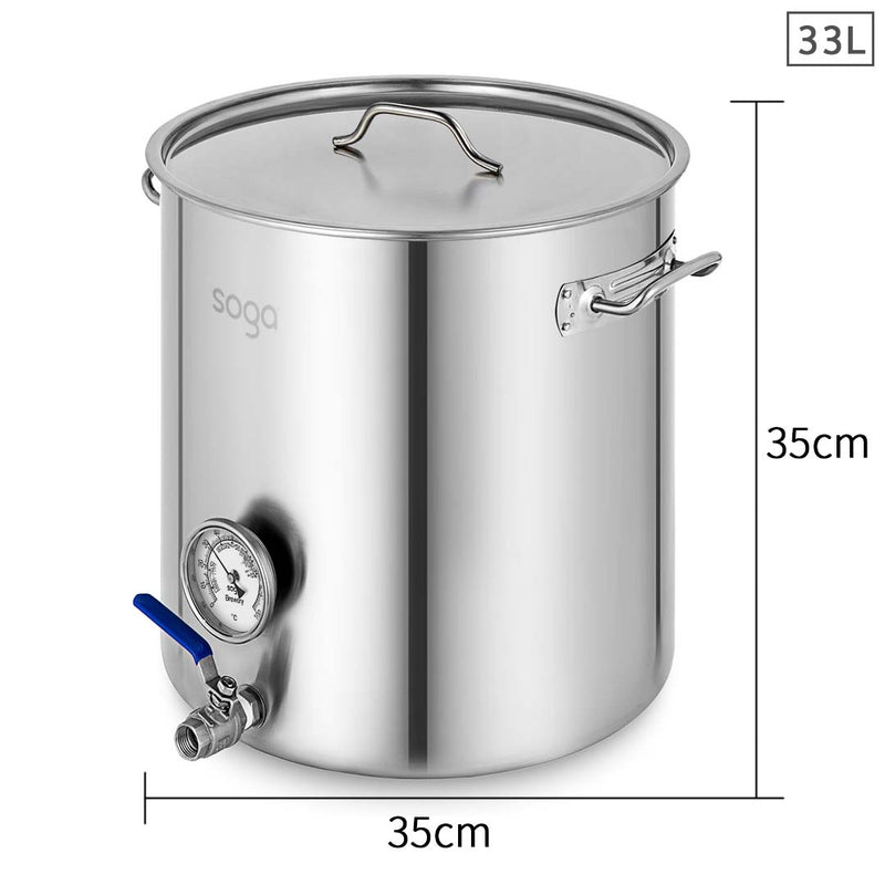 Stainless Steel Brewery Pot 33L With Beer Valve 350x350mm Polished Kettle