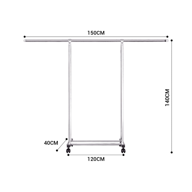 180cm Stainless Steel Floor Standing Clothes Rack With Wheels Rust Resistant
