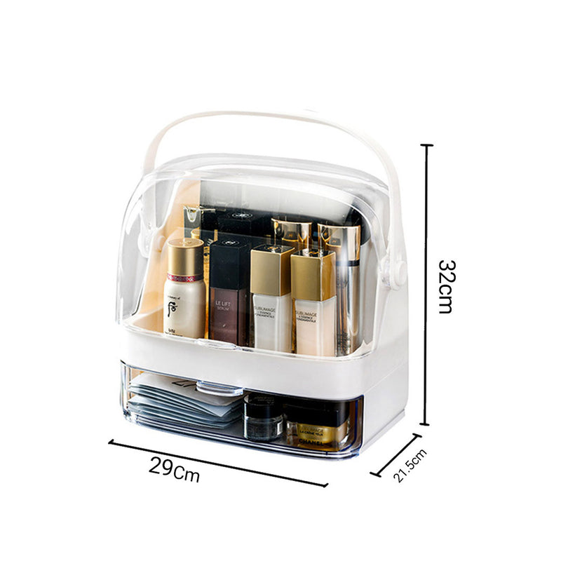 2 Tier White Plastic Makeup Skincare Organizer Box with Handle
