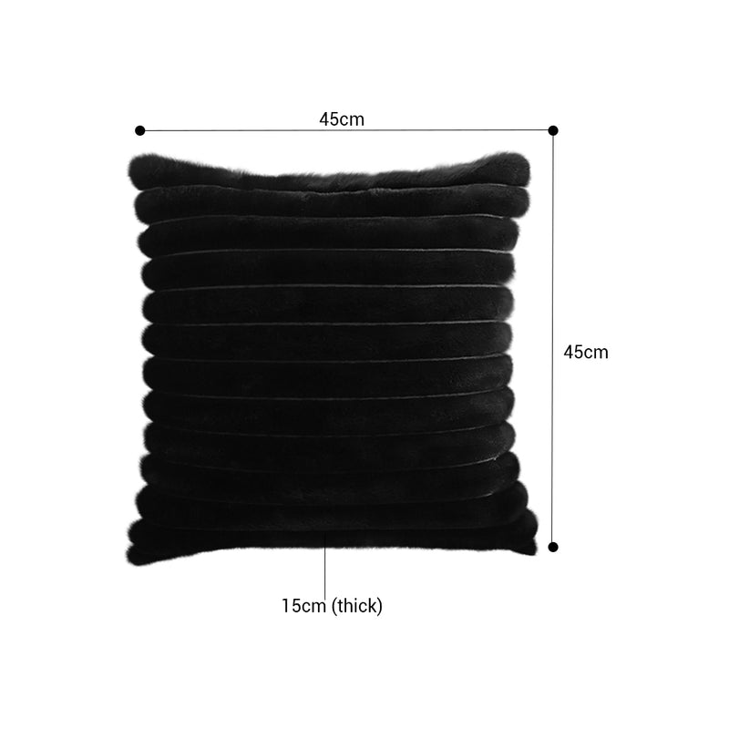 2X Velvet Polyester Cotton Throw Pillow 45Cm Square Raised Fringed Black