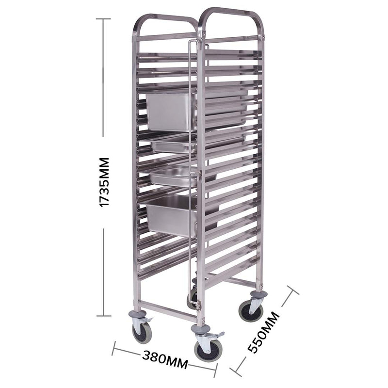 2X 15 Tier Gastronorm Trolley 304 Stainless 1/1 Pan Rack Lockable Castors