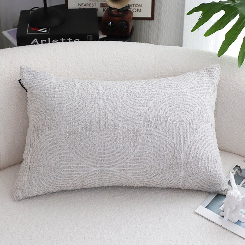 Throw Pillow Polyester Cotton 35x55x18cm Lumbar Embroidered Off White