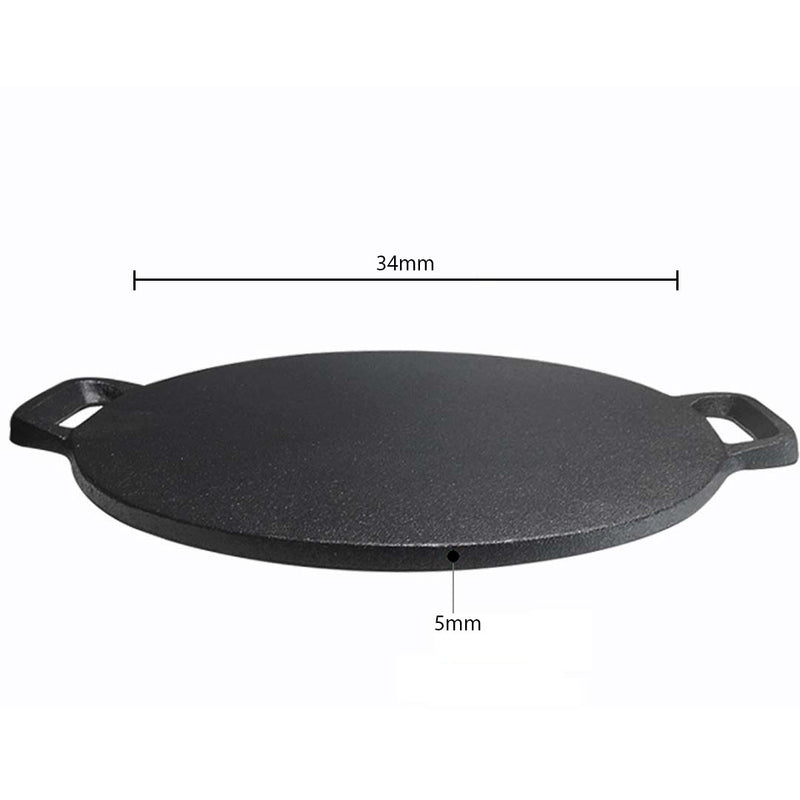 Cast Iron Crepes Pan 34cm Non-Stick Black for Pancake Pizza Grilled Sandwiches