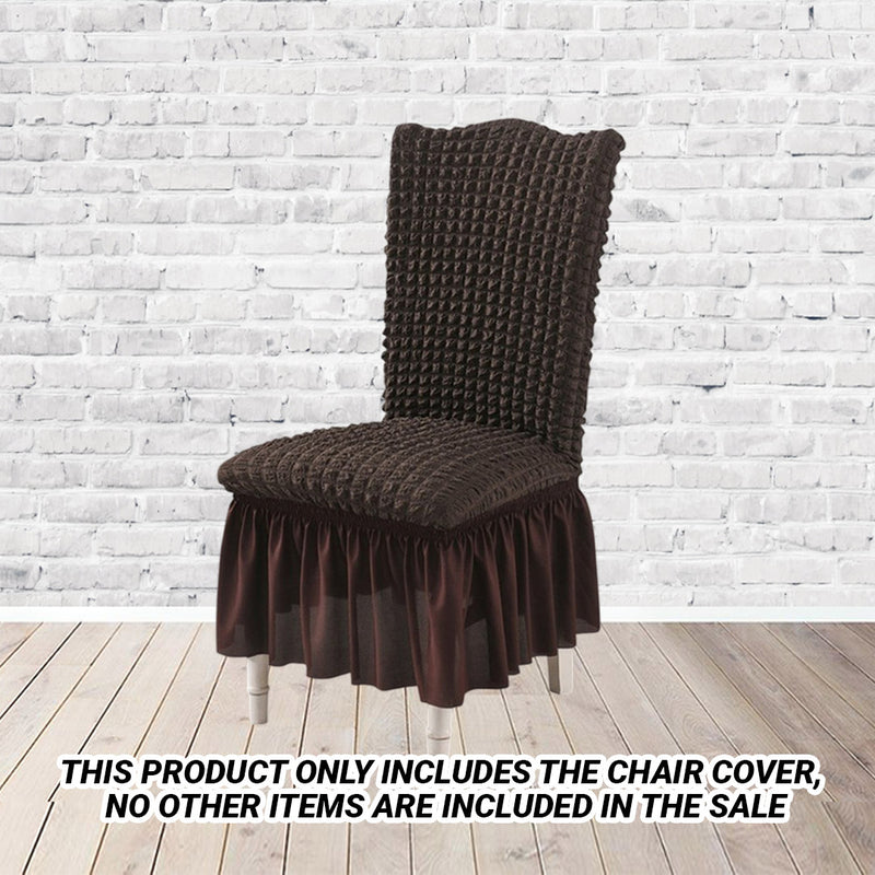 2X Stretch Polyester Chair Covers Ruffle Skirt Coffee Fits Seat Back 45 To 60cm