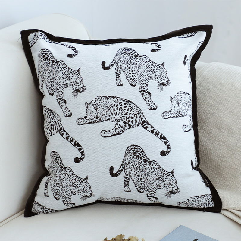 45x45x14cm Polyester Fleece Throw Pillow White Black Leopard Print