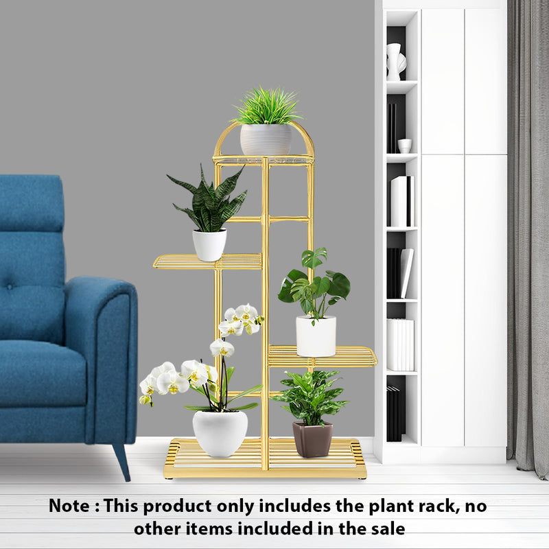 4 Tier 5 Pots Gold Metal Plant Stand Indoor Space Saving 44.5x22x82cm