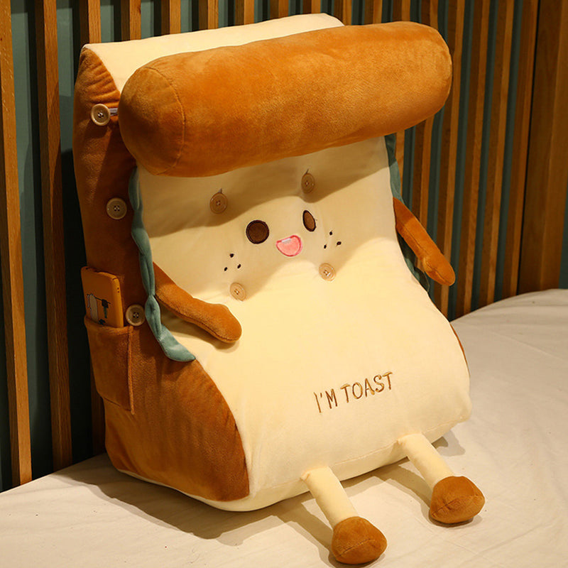 2X Cute Toast Face Wedge Cushion Back Support Pillow 60x50x30cm Beige Khaki