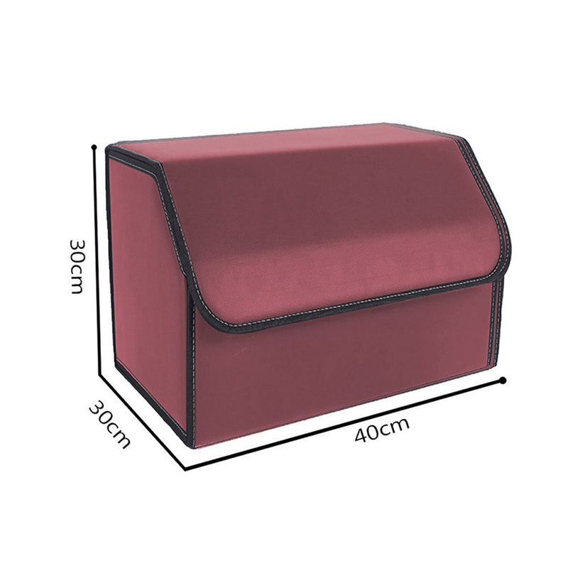 2X Leather Car Boot Organizer Medium Collapsible Foldable Storage Box Red