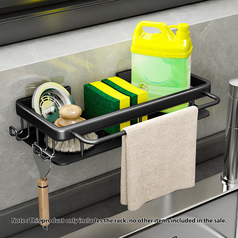2X 34cm Aluminum Kitchen Sink Storage Rack Black Adhesive Space Saving