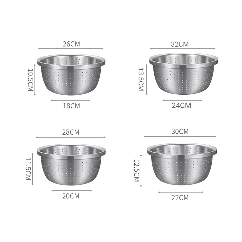 Stainless Steel Colander Set of 4 Perforated Nesting Basin Bowls 26cm to 32cm