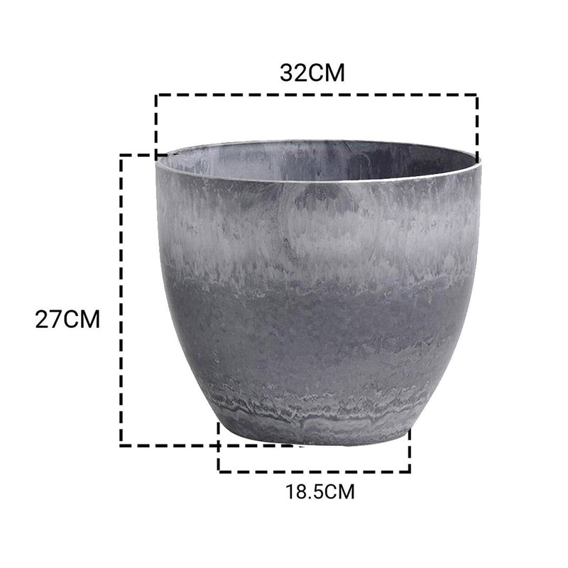 27cm Weathered Grey Round Resin Flower Pot Cement Pattern Indoor Planter