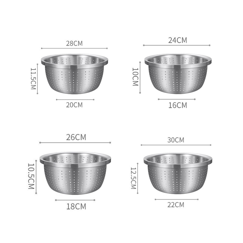 2X Stainless Steel Colander Set 4Pc Nesting Perforated 24 26 28 30Cm Silver