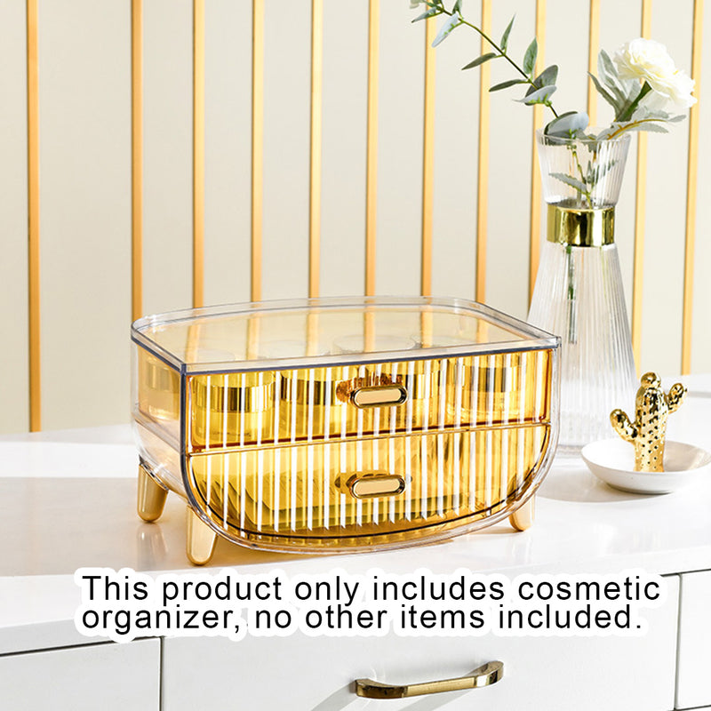 2 Tier Transparent Abs Cosmetic Makeup Organizer Golden Yellow 28.5X18X14.5cm