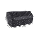 Leather Car Boot Organizer Box Collapsible Foldable Black Gold Stitch Large