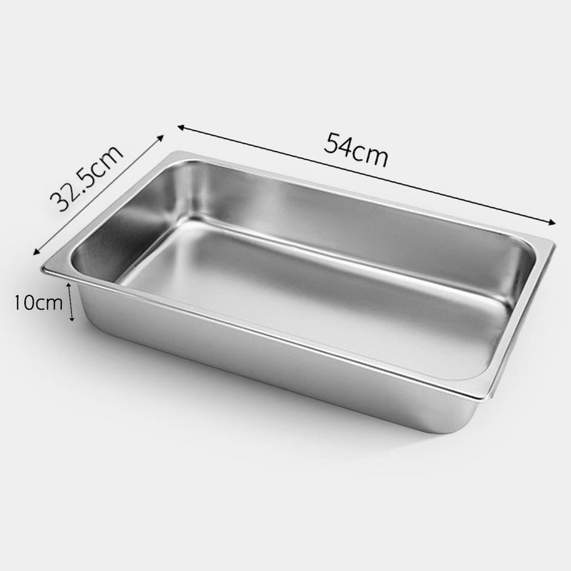 2X Stainless Steel Gastronorm GN Pan Full Size 1/1 10cm Deep 53cm x 32.5cm