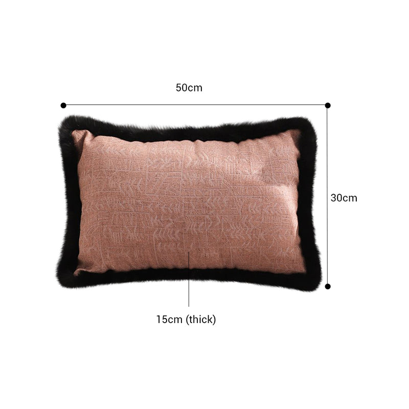 Lumbar Throw Pillow Velvet Raised Embroidery Edge 30x50cm 15cm Thick Rose Pink