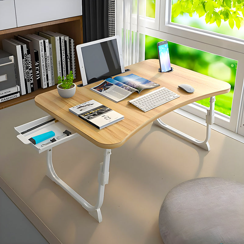 Adjustable Oak Bed Table Folding Mini Desk With Cup Holder Scratch Resistant