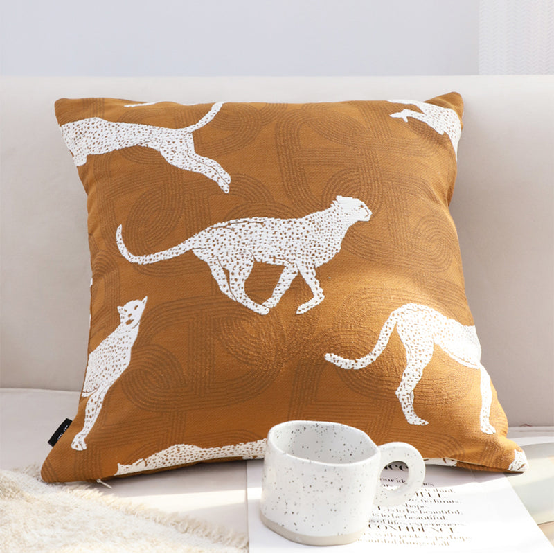 2X 50x50x18cm Throw Pillow Polyester Cotton Brown White Cheetah Print Soft Fill