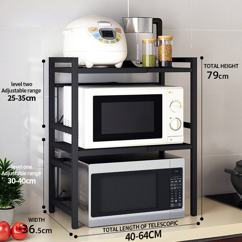 2X 3 Tier Black Carbon Steel Adjustable Microwave Oven Stand with Storage Shelves